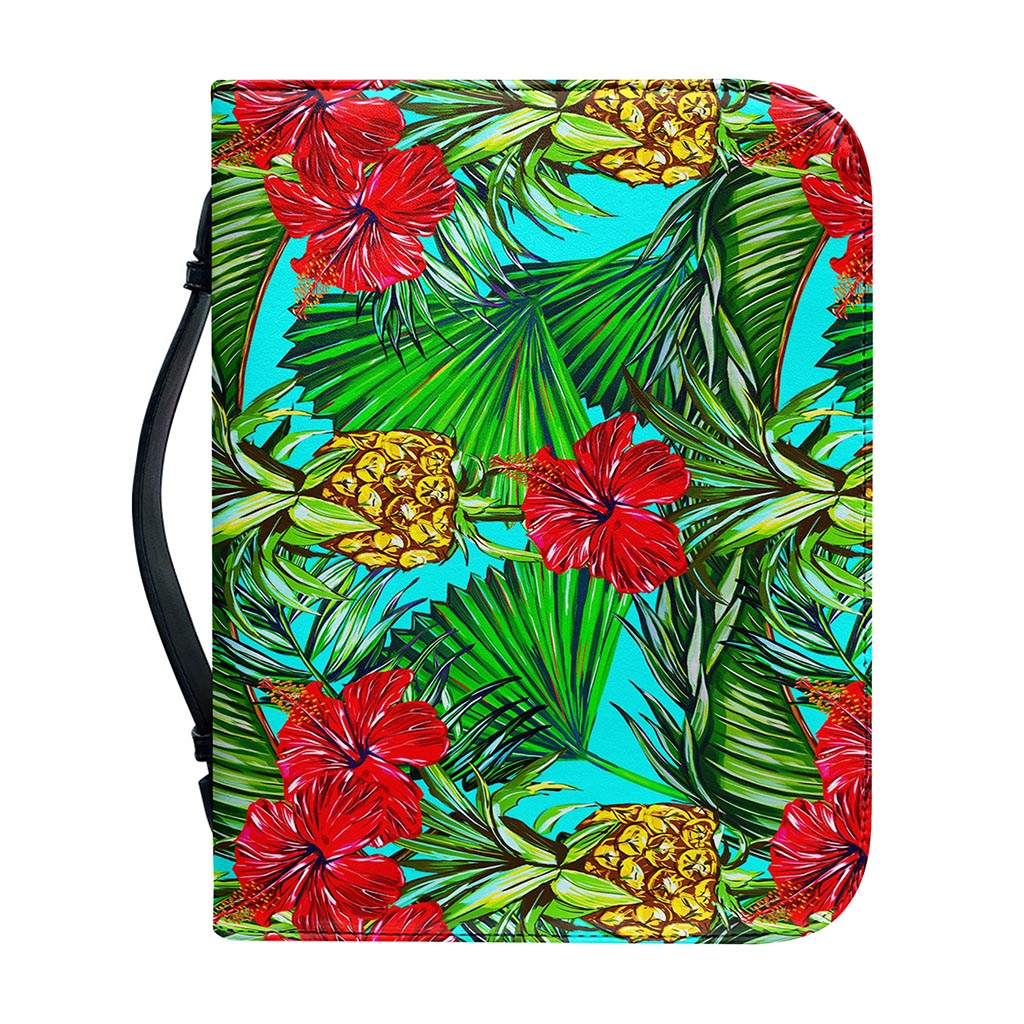 Pineapple Hibiscus Hawaii Pattern Print Leather Bible Cover
