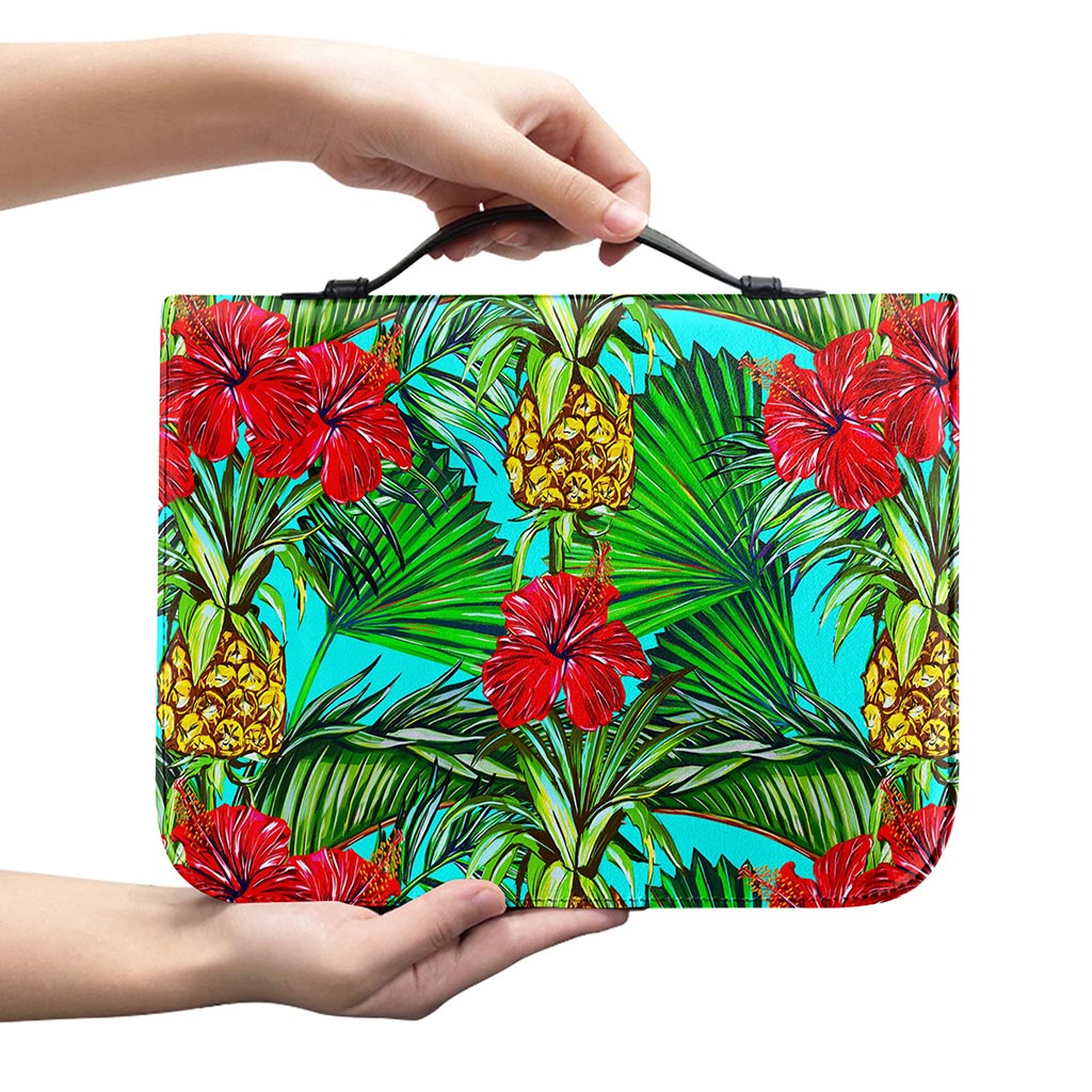 Pineapple Hibiscus Hawaii Pattern Print Leather Bible Cover