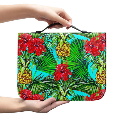 Pineapple Hibiscus Hawaii Pattern Print Leather Bible Cover