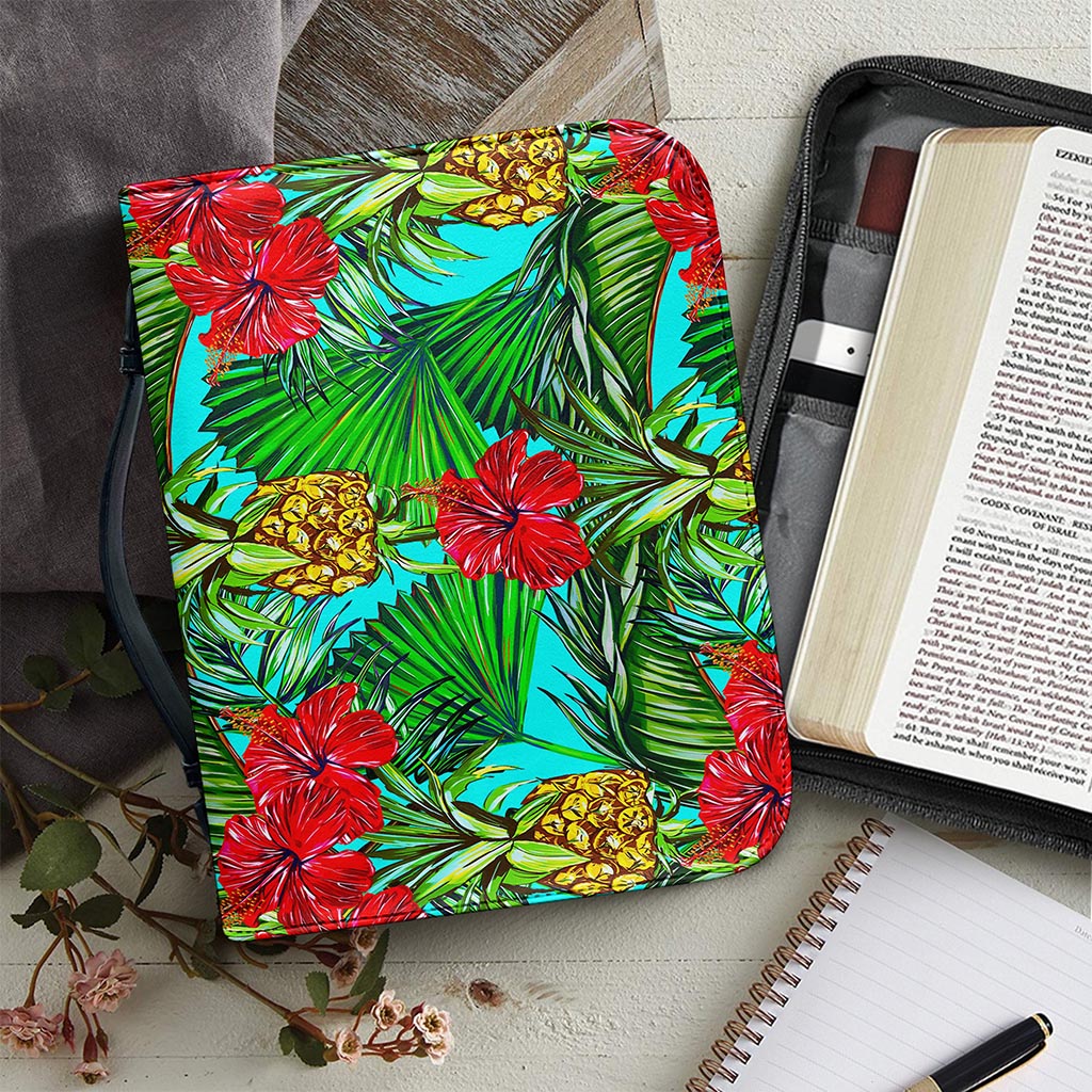 Pineapple Hibiscus Hawaii Pattern Print Leather Bible Cover