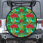 Pineapple Hibiscus Hawaii Pattern Print Leather Spare Tire Cover