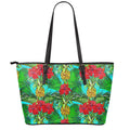 Pineapple Hibiscus Hawaii Pattern Print Leather Tote Bag With Zipper