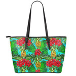 Pineapple Hibiscus Hawaii Pattern Print Leather Tote Bag