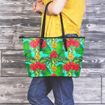Pineapple Hibiscus Hawaii Pattern Print Leather Tote Bag