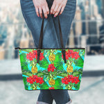 Pineapple Hibiscus Hawaii Pattern Print Leather Tote Bag