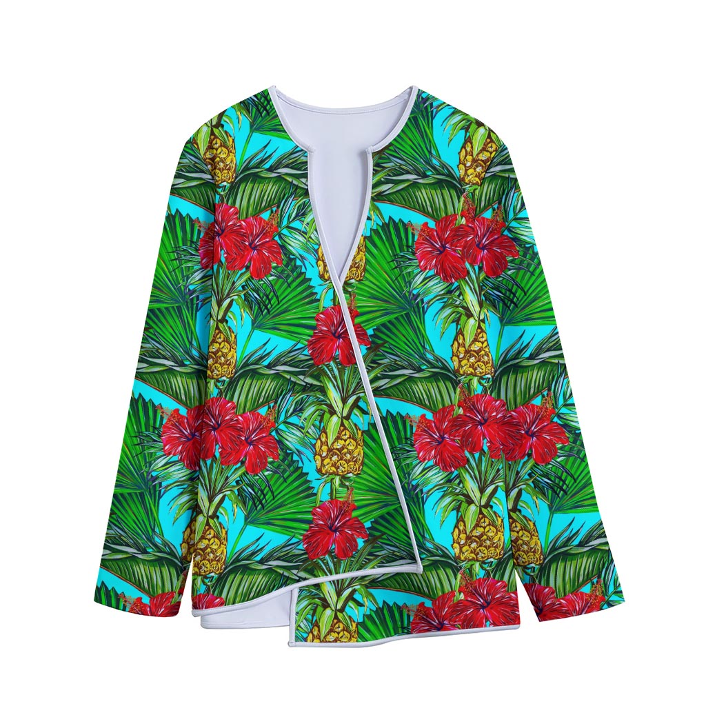 Pineapple Hibiscus Hawaii Pattern Print Long Sleeve Short Coat