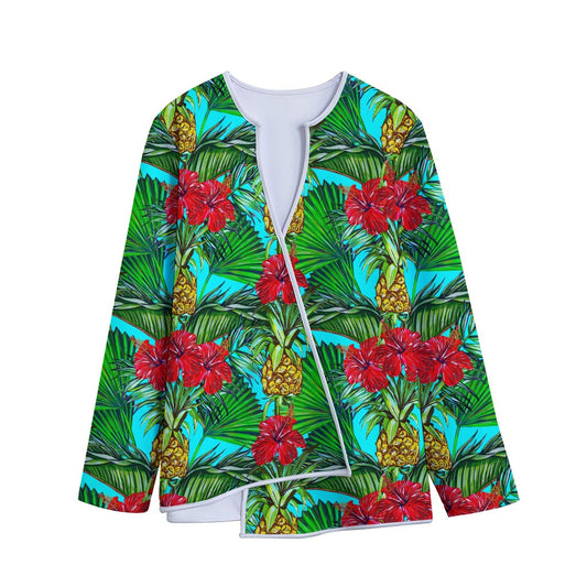 Pineapple Hibiscus Hawaii Pattern Print Long Sleeve Short Coat