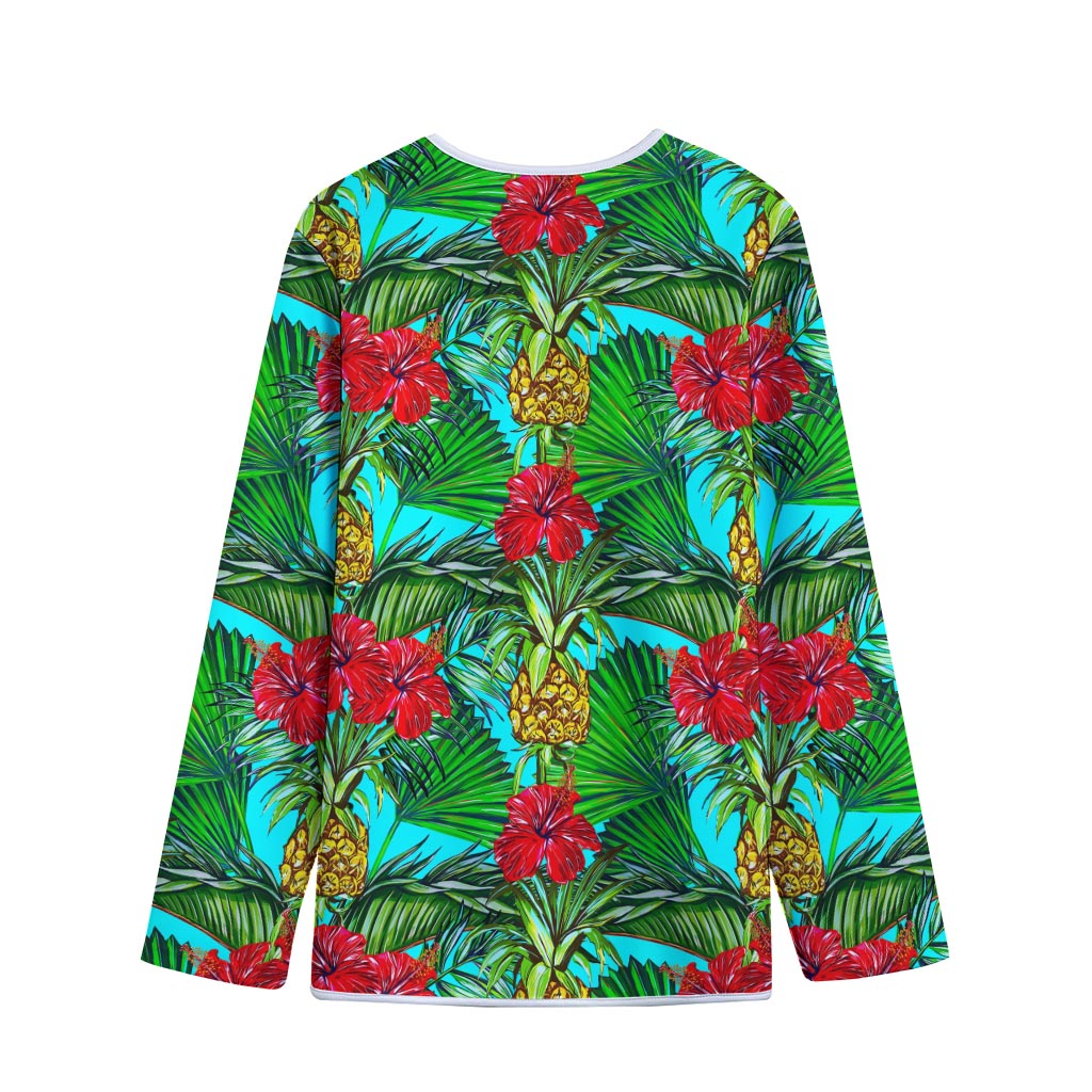Pineapple Hibiscus Hawaii Pattern Print Long Sleeve Short Coat