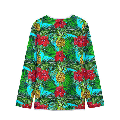 Pineapple Hibiscus Hawaii Pattern Print Long Sleeve Short Coat