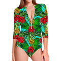 Pineapple Hibiscus Hawaii Pattern Print Long Sleeve Swimsuit