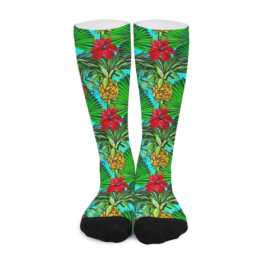 Pineapple Hibiscus Hawaii Pattern Print Long Socks