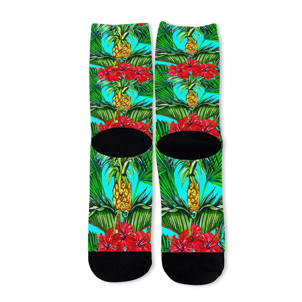 Pineapple Hibiscus Hawaii Pattern Print Long Socks