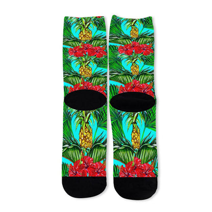 Pineapple Hibiscus Hawaii Pattern Print Long Socks