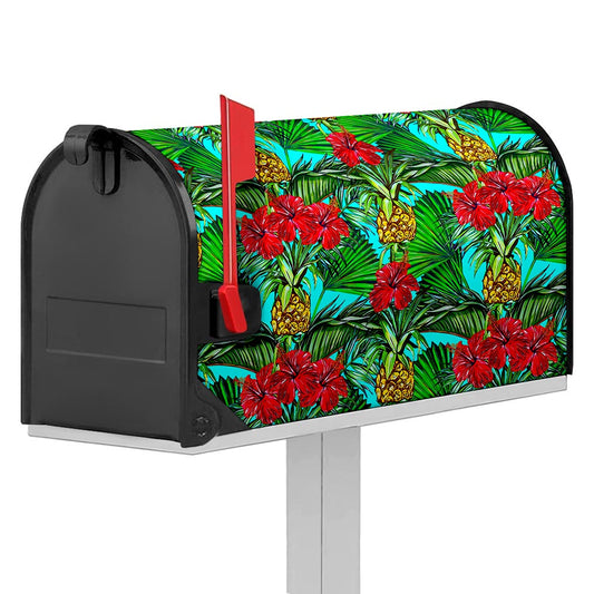 Pineapple Hibiscus Hawaii Pattern Print Mailbox Cover
