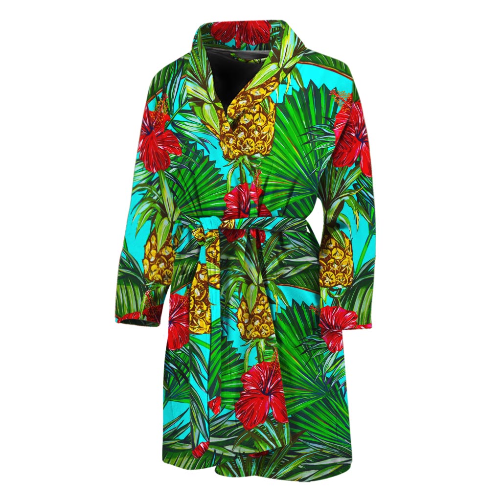 Pineapple Hibiscus Hawaii Pattern Print Men's Bathrobe