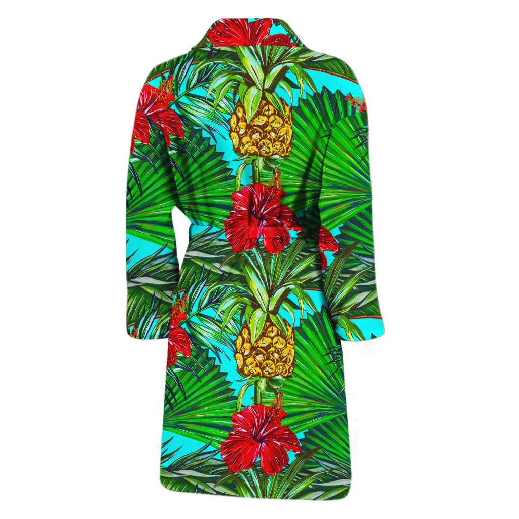 Pineapple Hibiscus Hawaii Pattern Print Men's Bathrobe