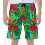 Pineapple Hibiscus Hawaii Pattern Print Men's Beach Shorts