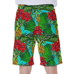 Pineapple Hibiscus Hawaii Pattern Print Men's Beach Shorts