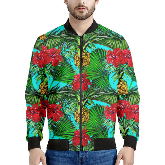 Pineapple Hibiscus Hawaii Pattern Print Men's Bomber Jacket