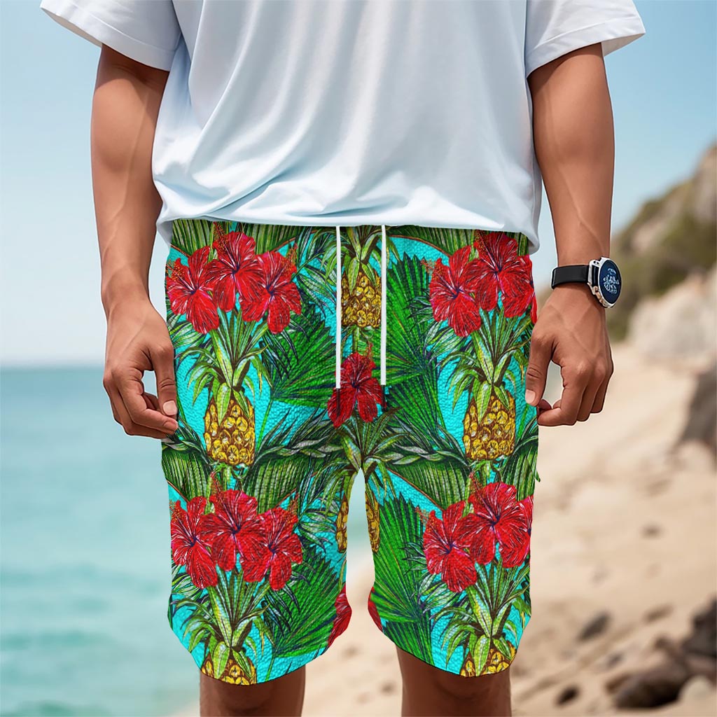 Pineapple Hibiscus Hawaii Pattern Print Men's Cargo Shorts