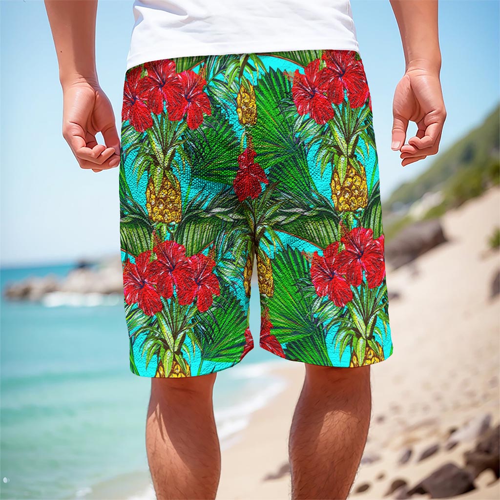 Pineapple Hibiscus Hawaii Pattern Print Men's Cargo Shorts