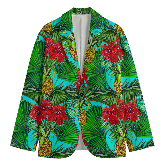 Pineapple Hibiscus Hawaii Pattern Print Men's Cotton Blazer