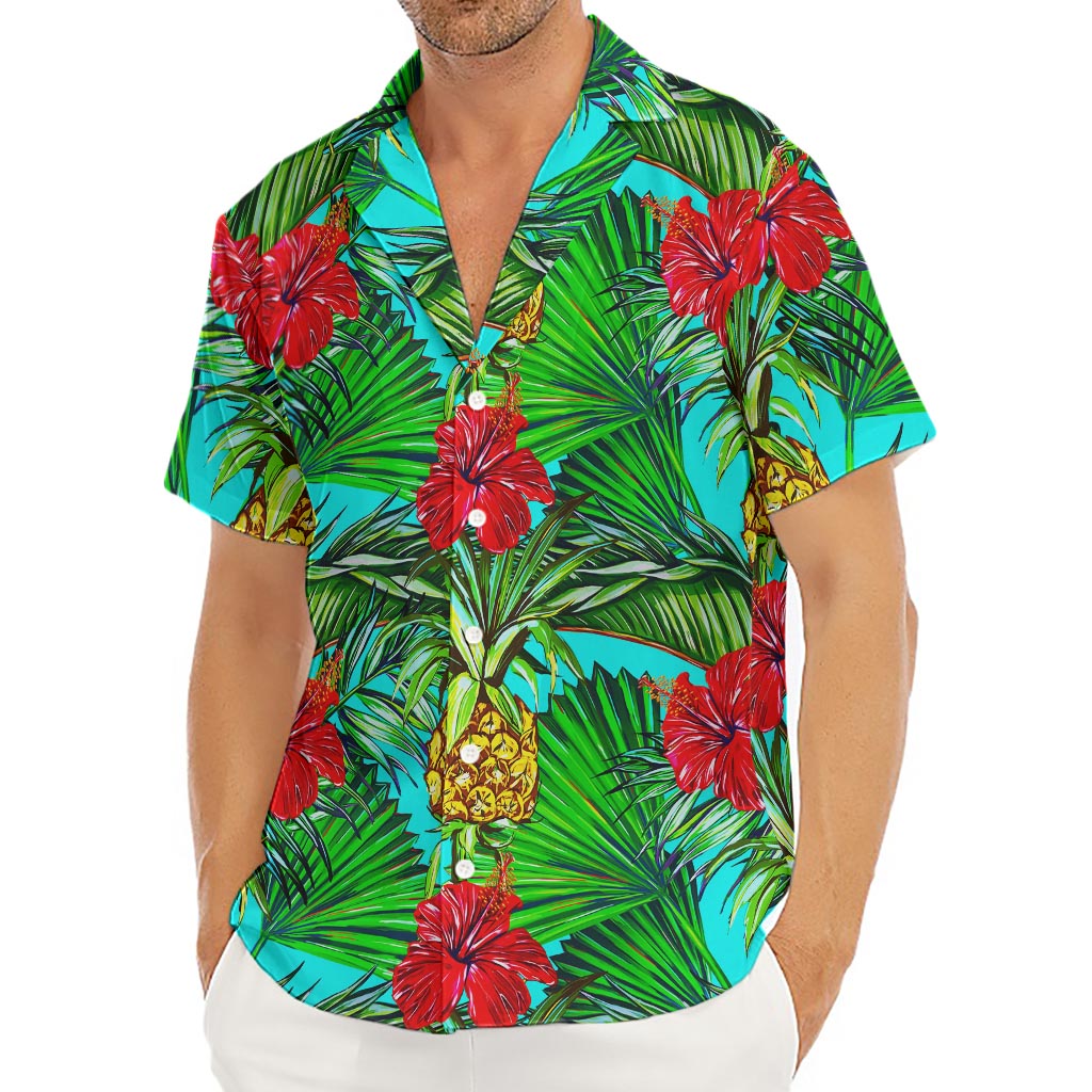 Pineapple Hibiscus Hawaii Pattern Print Men's Deep V-Neck Shirt