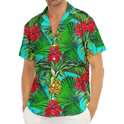 Pineapple Hibiscus Hawaii Pattern Print Men's Deep V-Neck Shirt