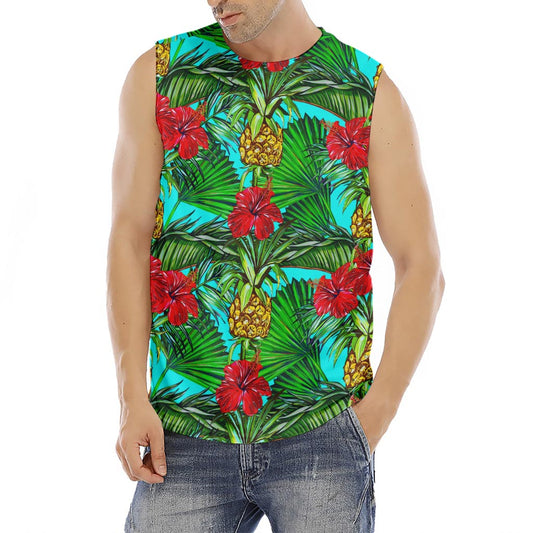 Pineapple Hibiscus Hawaii Pattern Print Men's Fitness Tank Top