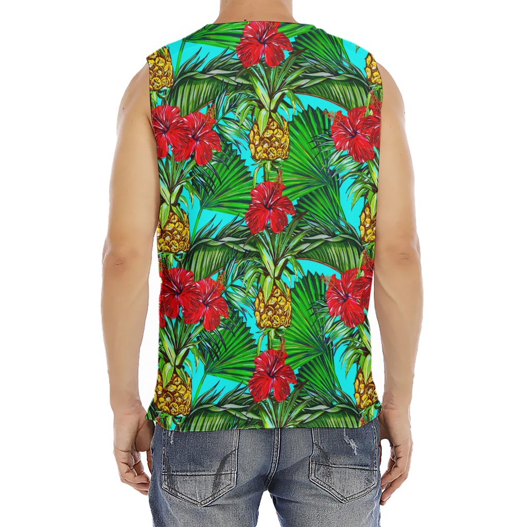 Pineapple Hibiscus Hawaii Pattern Print Men's Fitness Tank Top