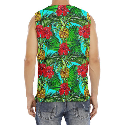 Pineapple Hibiscus Hawaii Pattern Print Men's Fitness Tank Top