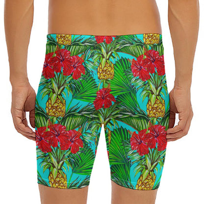 Pineapple Hibiscus Hawaii Pattern Print Men's Long Boxer Briefs