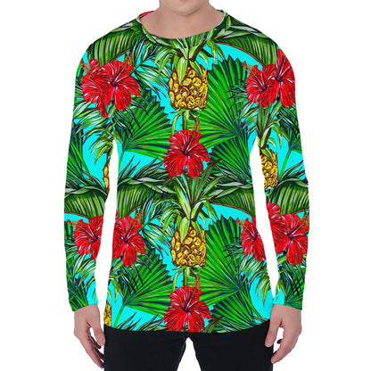 Pineapple Hibiscus Hawaii Pattern Print Men's Long Sleeve T-Shirt