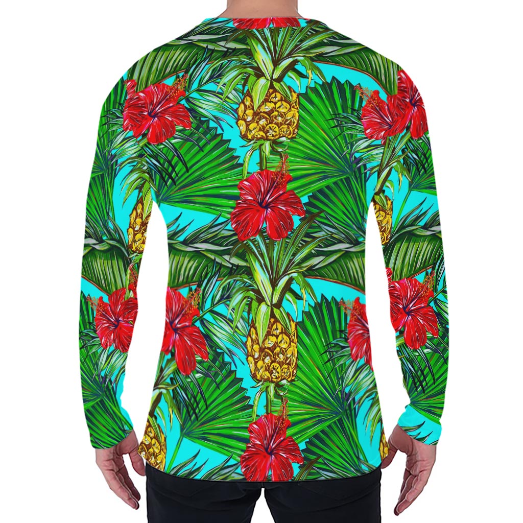 Pineapple Hibiscus Hawaii Pattern Print Men's Long Sleeve T-Shirt