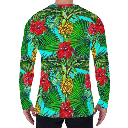 Pineapple Hibiscus Hawaii Pattern Print Men's Long Sleeve T-Shirt