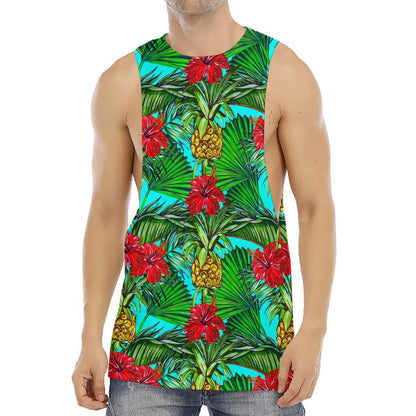 Pineapple Hibiscus Hawaii Pattern Print Men's Muscle Tank Top