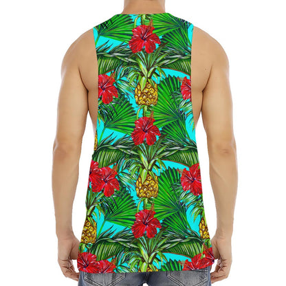 Pineapple Hibiscus Hawaii Pattern Print Men's Muscle Tank Top