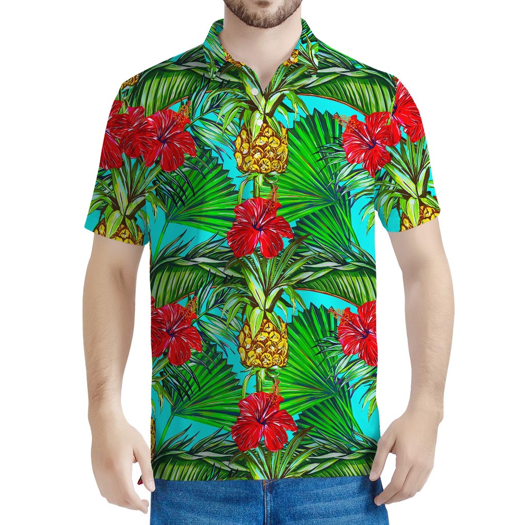 Pineapple Hibiscus Hawaii Pattern Print Men's Polo Shirt
