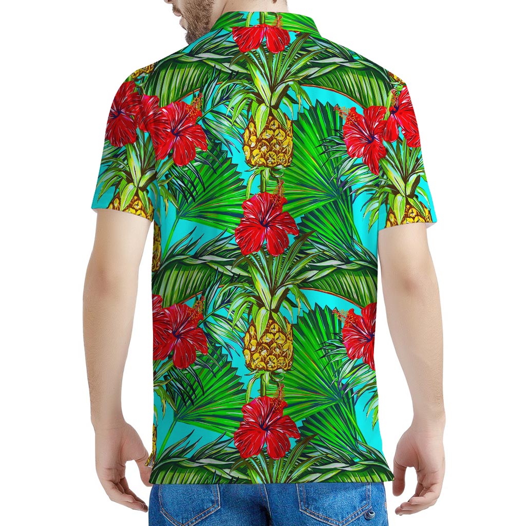 Pineapple Hibiscus Hawaii Pattern Print Men's Polo Shirt