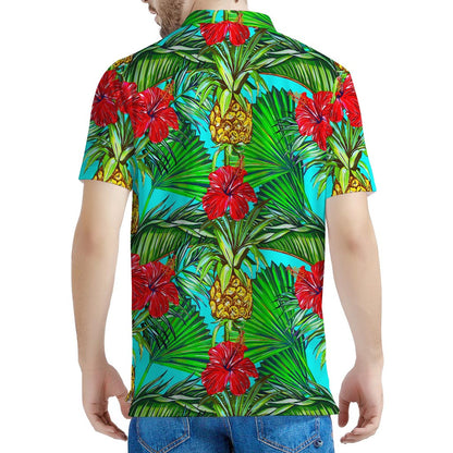Pineapple Hibiscus Hawaii Pattern Print Men's Polo Shirt