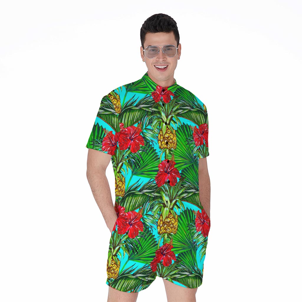 Pineapple Hibiscus Hawaii Pattern Print Men's Rompers