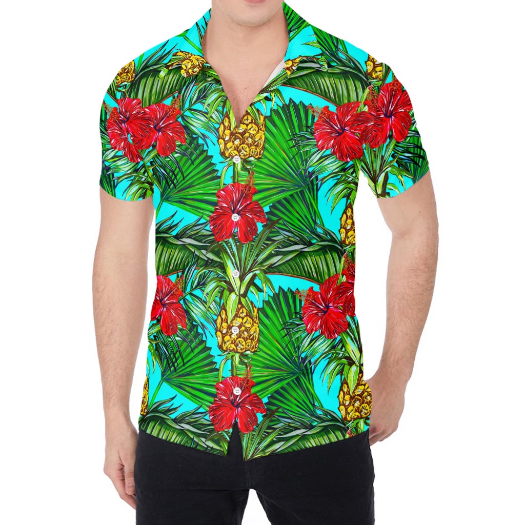 Pineapple Hibiscus Hawaii Pattern Print Men's Shirt
