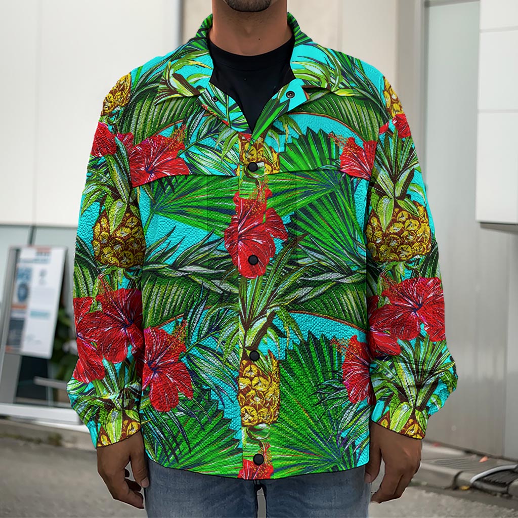 Pineapple Hibiscus Hawaii Pattern Print Men's Shirt Jacket