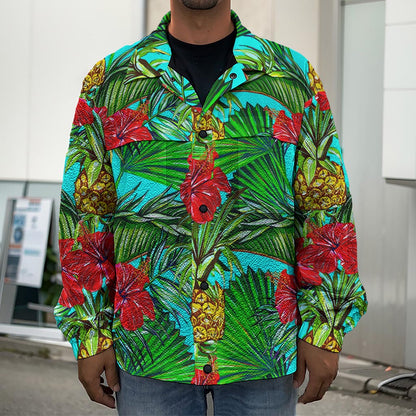 Pineapple Hibiscus Hawaii Pattern Print Men's Shirt Jacket