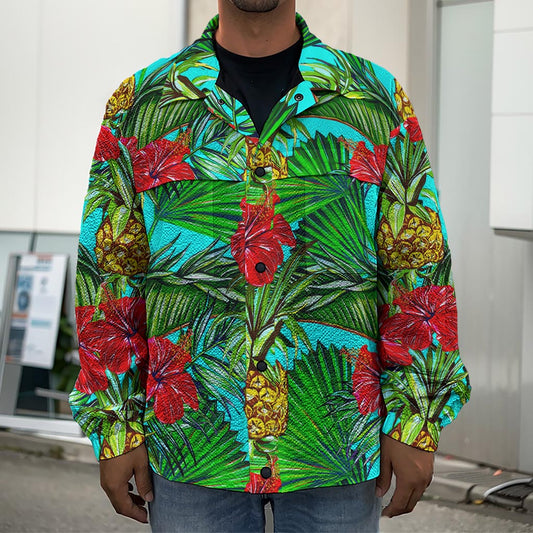 Pineapple Hibiscus Hawaii Pattern Print Men's Shirt Jacket