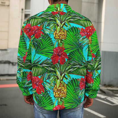 Pineapple Hibiscus Hawaii Pattern Print Men's Shirt Jacket