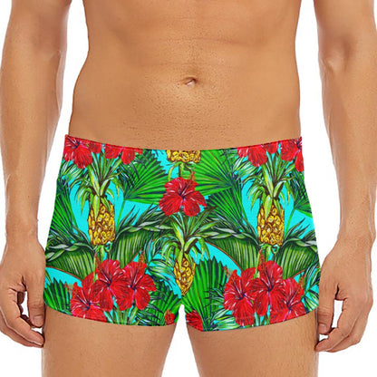 Pineapple Hibiscus Hawaii Pattern Print Men's Short Boxer Briefs