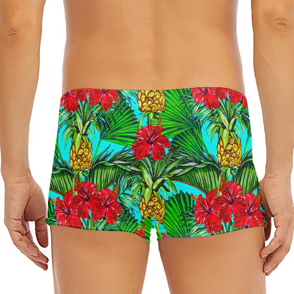 Pineapple Hibiscus Hawaii Pattern Print Men's Short Boxer Briefs