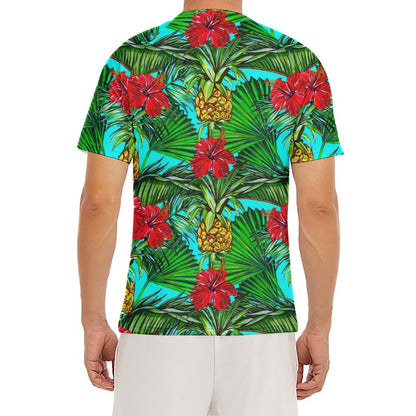 Pineapple Hibiscus Hawaii Pattern Print Men's Short Sleeve Rash Guard