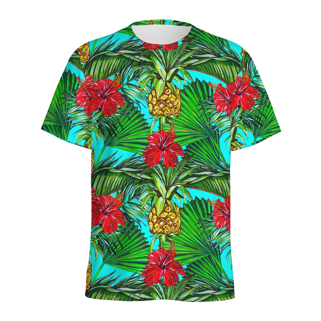 Pineapple Hibiscus Hawaii Pattern Print Men's Sports T-Shirt